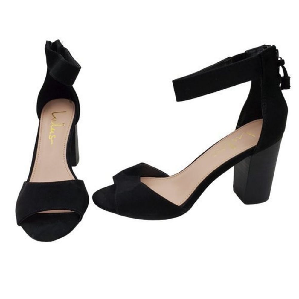 Lulus Heels 5.5 Vegan Faux Suede‎ Black Ankle Strap